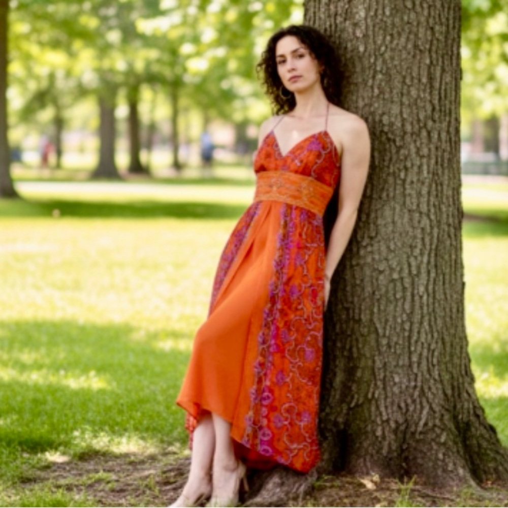 Vintage Laundry Shelli Segal Silk Beaded Paisley Dress